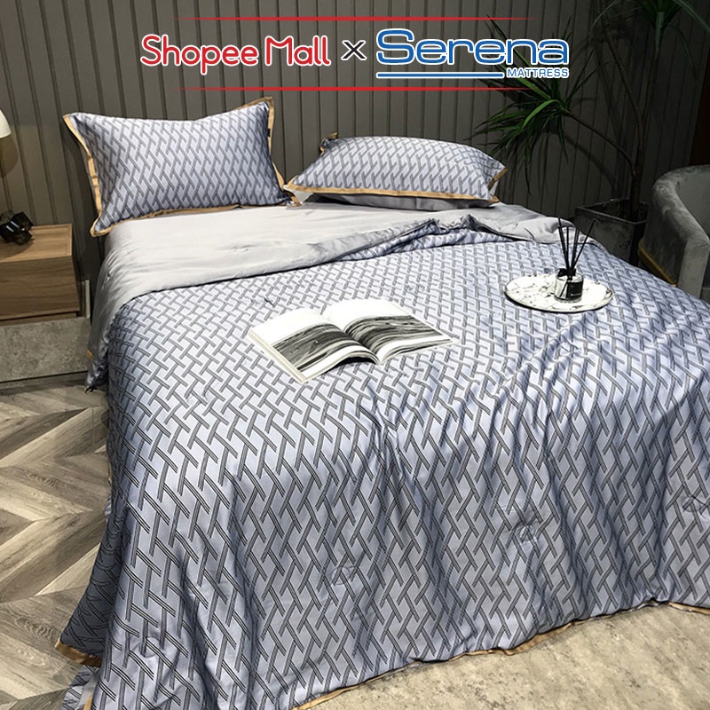 Bộ Drap Giường 5 Món Lụa Tencel SERENA Cao Cấp Set Combo Chăn Ga Ra Grap Trải Bọc Nệm Đệm Giường Trần Bông Chính Hãng