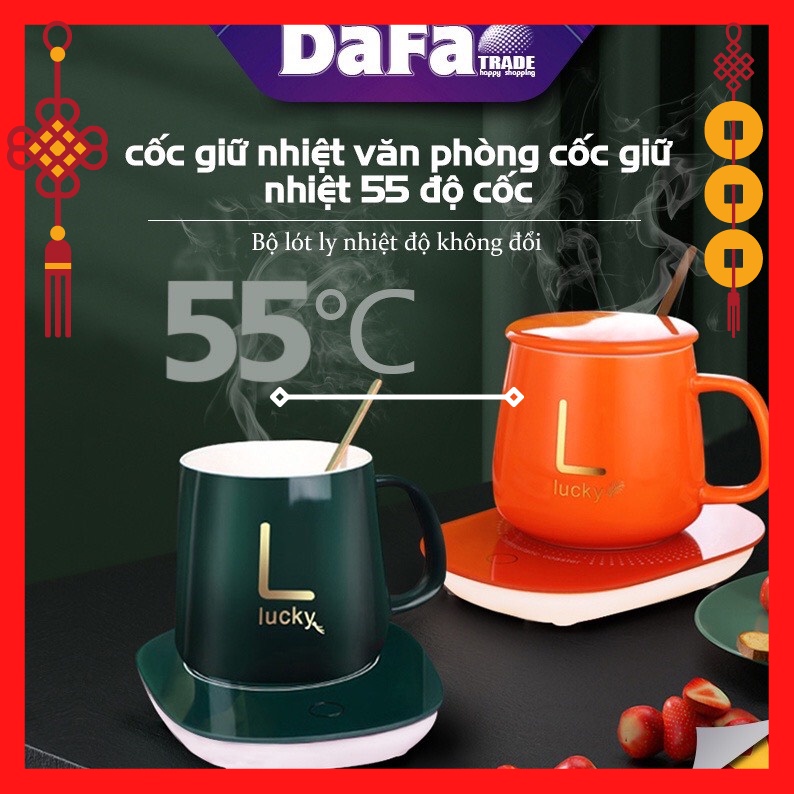 Cốc Hâm Nóng đồ uống kèm đế điện, Bộ ly sứ kèm đế điện hâm nóng trà, cafe, hâm sữa + Tặng kèm thìa vàng, hộp sang trọng