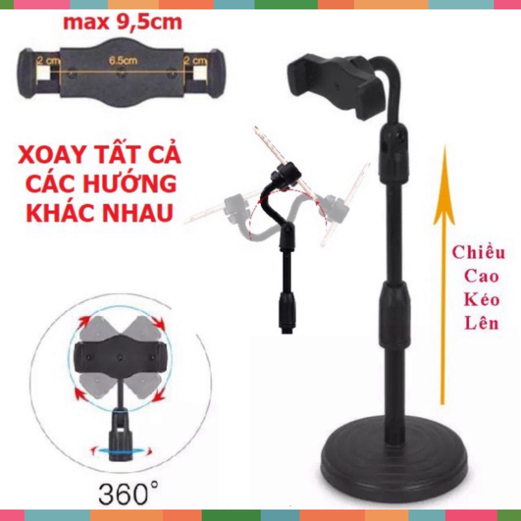 Giá đỡ điện thoại - Chân kẹp điện thoại để bàn livestream, để học, xem videos xoay 360 độ có điều chính được góc nghiêng