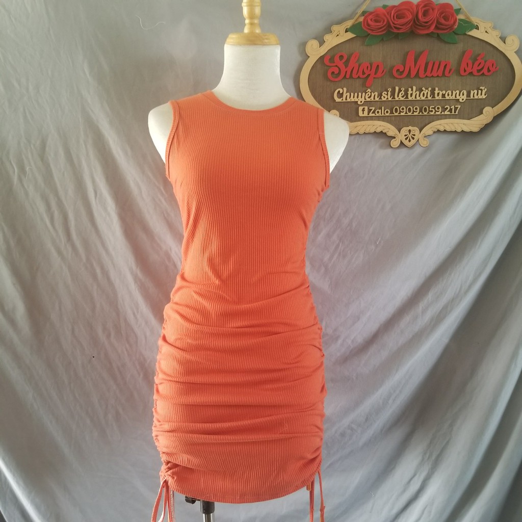 Đầm Body Sát Nách Dây Rút Sườn Hàng VNXK (CAM+XANH+ĐEN) | BigBuy360 - bigbuy360.vn