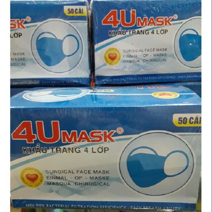 Khẩu trang y tế 4 lớp 4U MASK chống bụi kháng khuẩn 10c và 50c - NinaGen