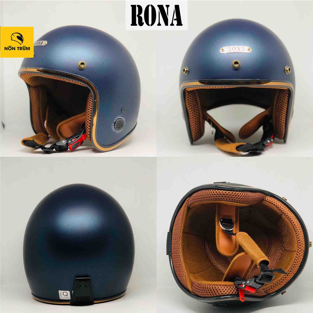 Mũ bảo hiểm 3/4 RONA R8 đi xe máy cho nam và nữ vòng đầu từ 55-59cm màu xanh mực nhám