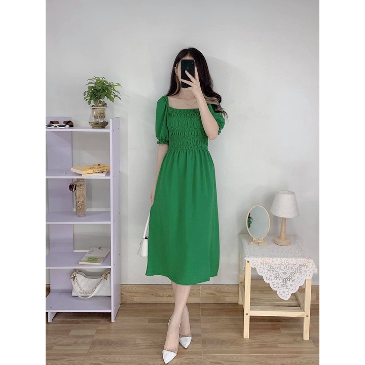 Váy xanh lá trần chun Kat