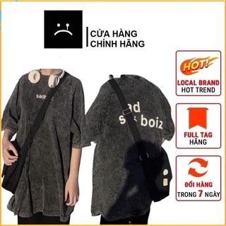 [LOCAL BRAND] Áo thun Sadboiz xám logo tay lỡ form rộng vải Cotton, T-Shirt Sad boiz wash logo Unisex