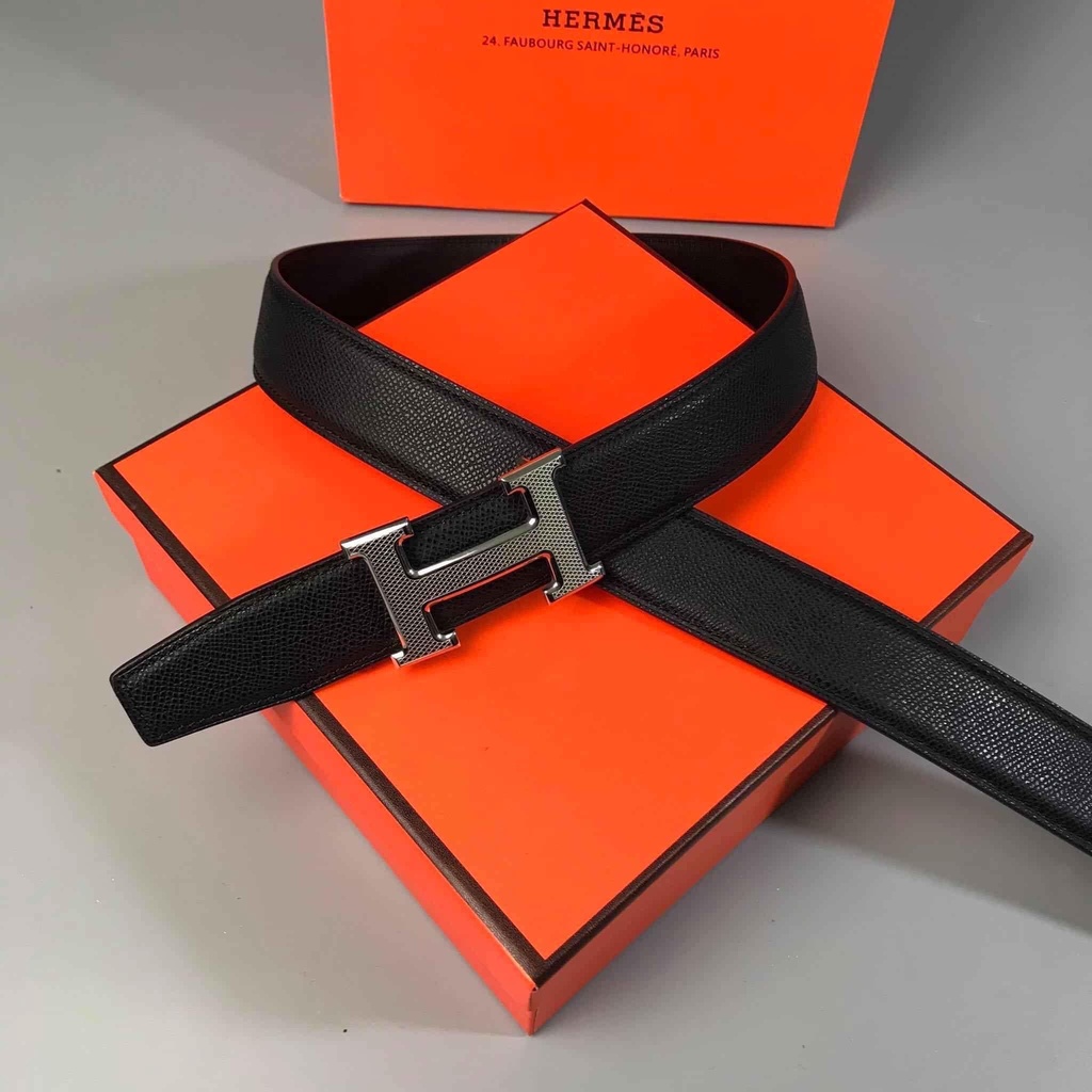 Thắt lưng, dây nịt, Belt da xịn Hermes mặt sần viền bóng