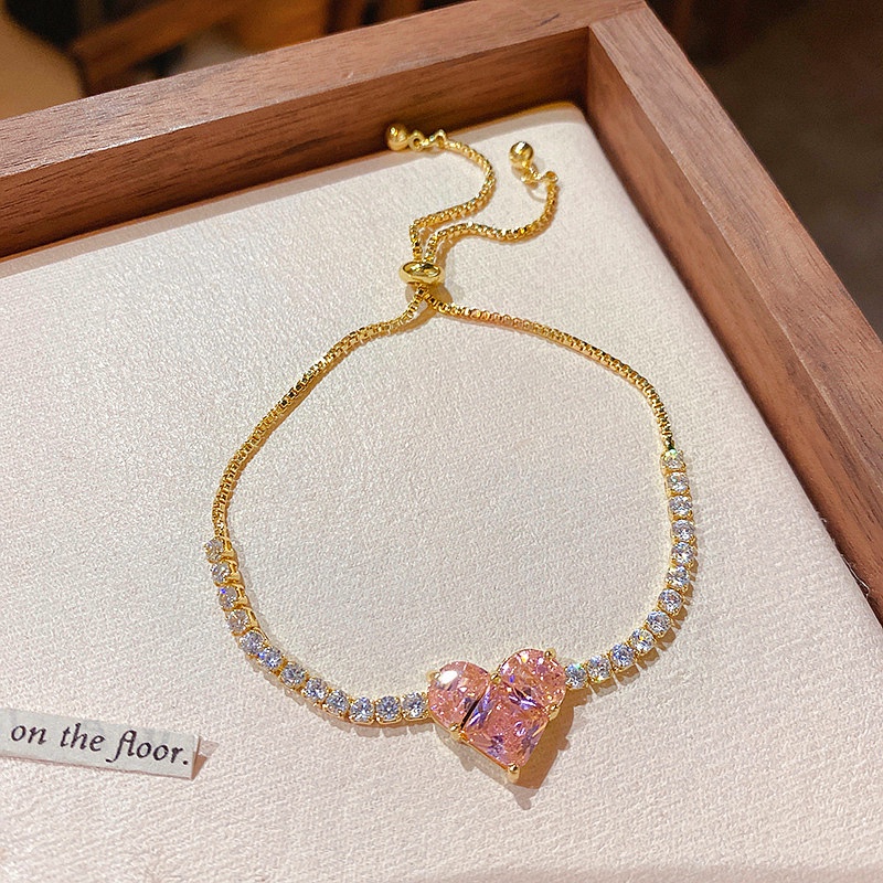 Lắc tay nữ hình trái tim xinh xắn đính đá pha lê cao cấp  thiết kế rút sợi có thể điều chỉnh kích cỡ