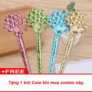 [+Quà]Combo 4 bút Khổng Tước Trâm 4 màu như hình, tặng 1 bút cute