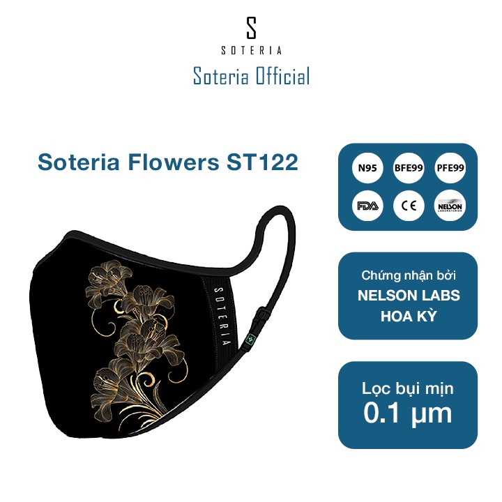 Khẩu trang tiêu chuẩn Quốc Tế SOTERIA Flowers ST122 - Bộ lọc N95 BFE PFE 99 lọc đến 99% bụi mịn 0.1 micro