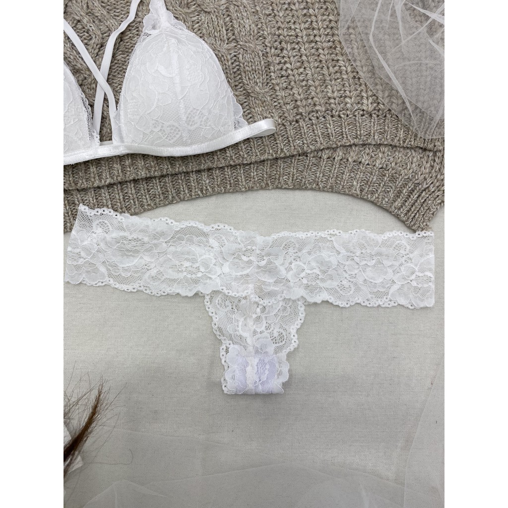 Đồ lót ren sexy màu trắng có dây ôm ngực nguyên set gồm áo + quần BRAHY 067 | BigBuy360 - bigbuy360.vn