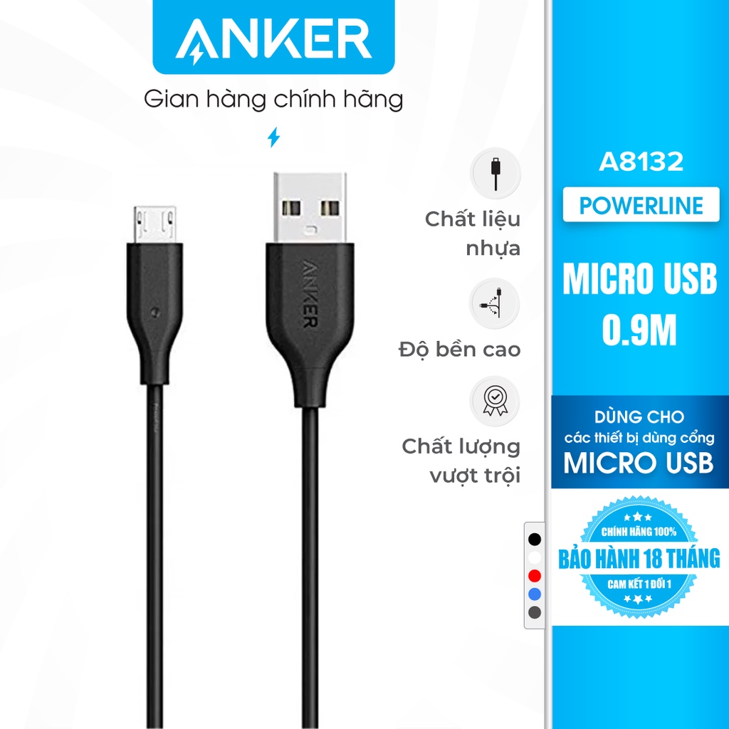 Cáp sạc ANKER PowerLine Micro USB dài 0.9m - A8132