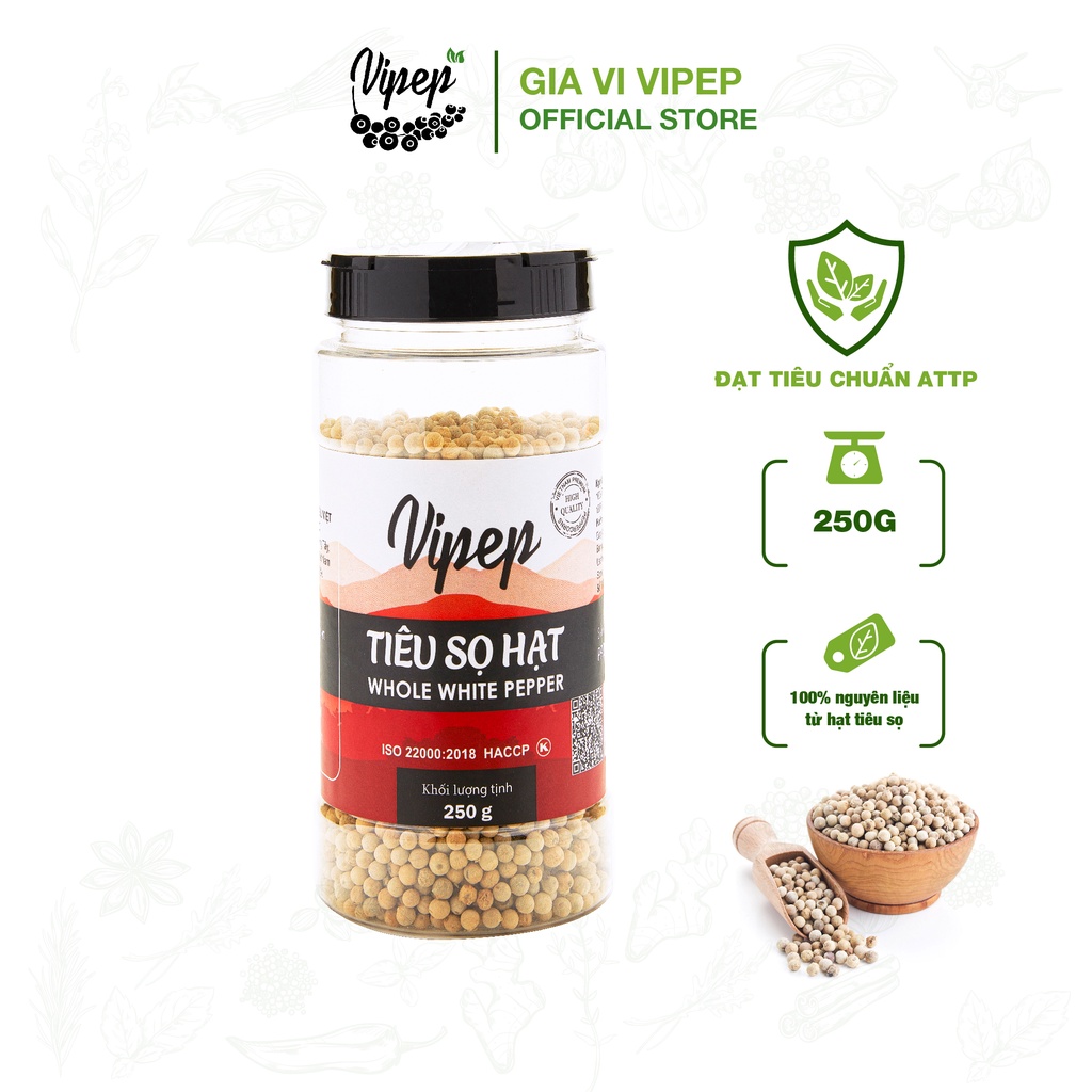 Hạt tiêu hạt to Vipep 100% có nhiều size, nồng thơm ngon nguyên hạt 250g