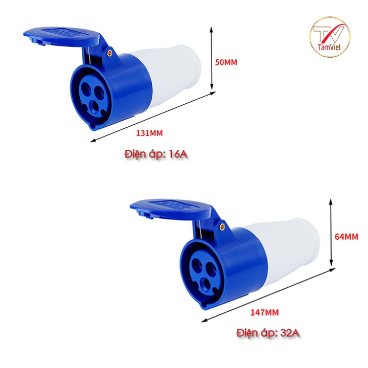 Ổ cắm công nghiệp di động Tâm Việt, ổ cắm điện di động 16A 1 pha 3 chấu 220V