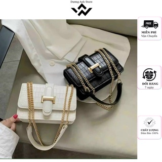 Túi xách nữ - đeo chéo quai xích vân cá sấu khóa gài size 22cm