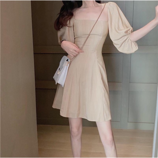 Đầm suông 🌷Đầm suông nude cổ vuông tay bồng | BigBuy360 - bigbuy360.vn