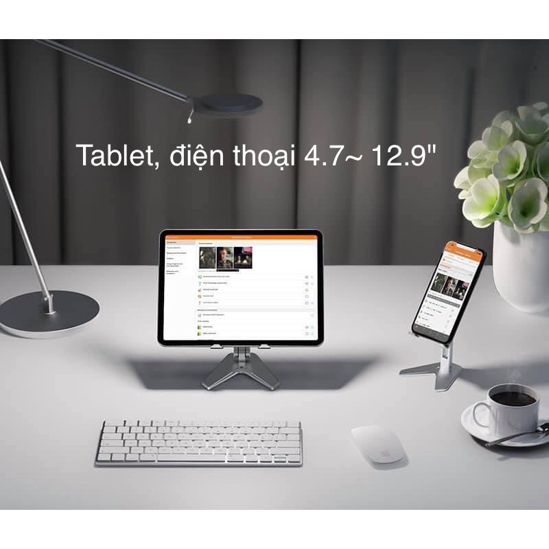 Giá đỡ điện thoại máy tính bảng tablet cho iPhone, iPad, Surface, Samsung P10 P15 hợp kim nhôm, có thẻ gấp gọn