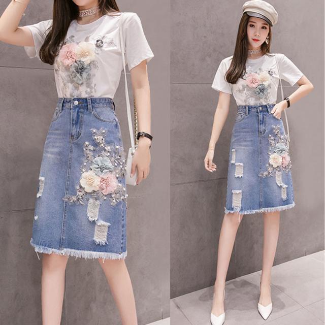 Đầm Denim Dáng Ôm In Hoa Thời Trang 2022