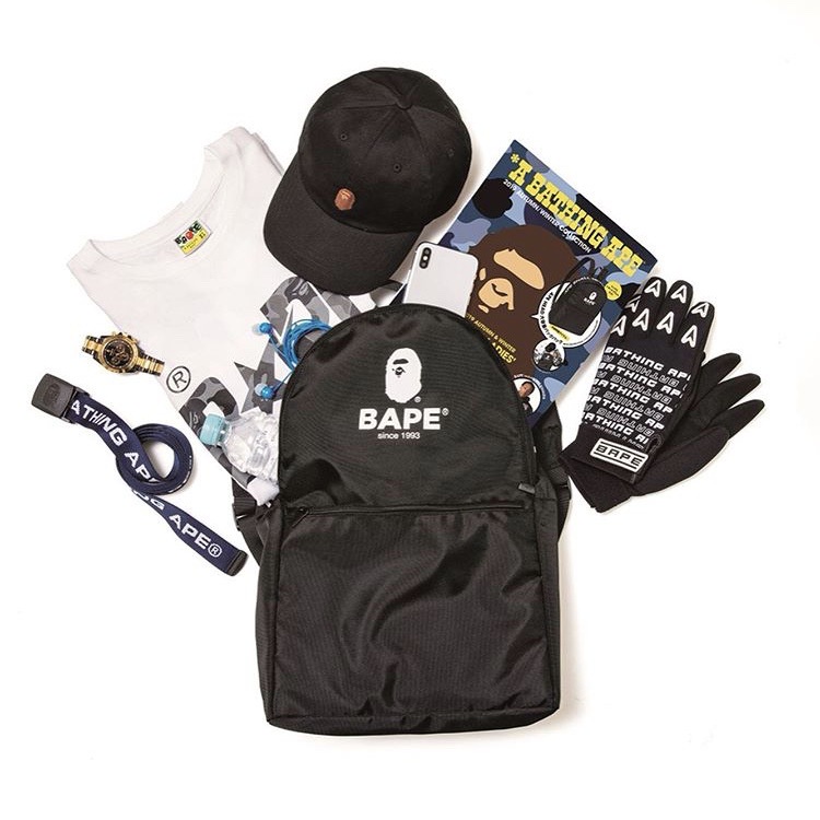 Balo Bape Black, A Bathing Ape Backpack, Chất liệu Polyester chống nước, size 28x42 DuSo.LuxuryStreetwear