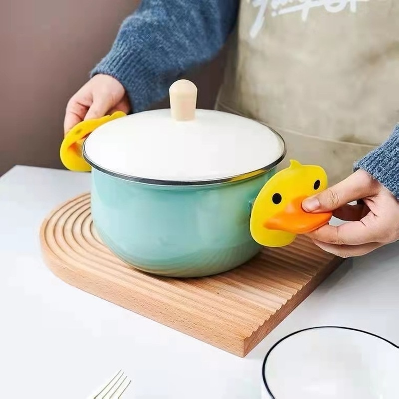 1 Đôi Găng Tay Cách Nhiệt Chống Bỏng Hình Vịt Vàng Bằng Silicone Cho Nhà Bếp