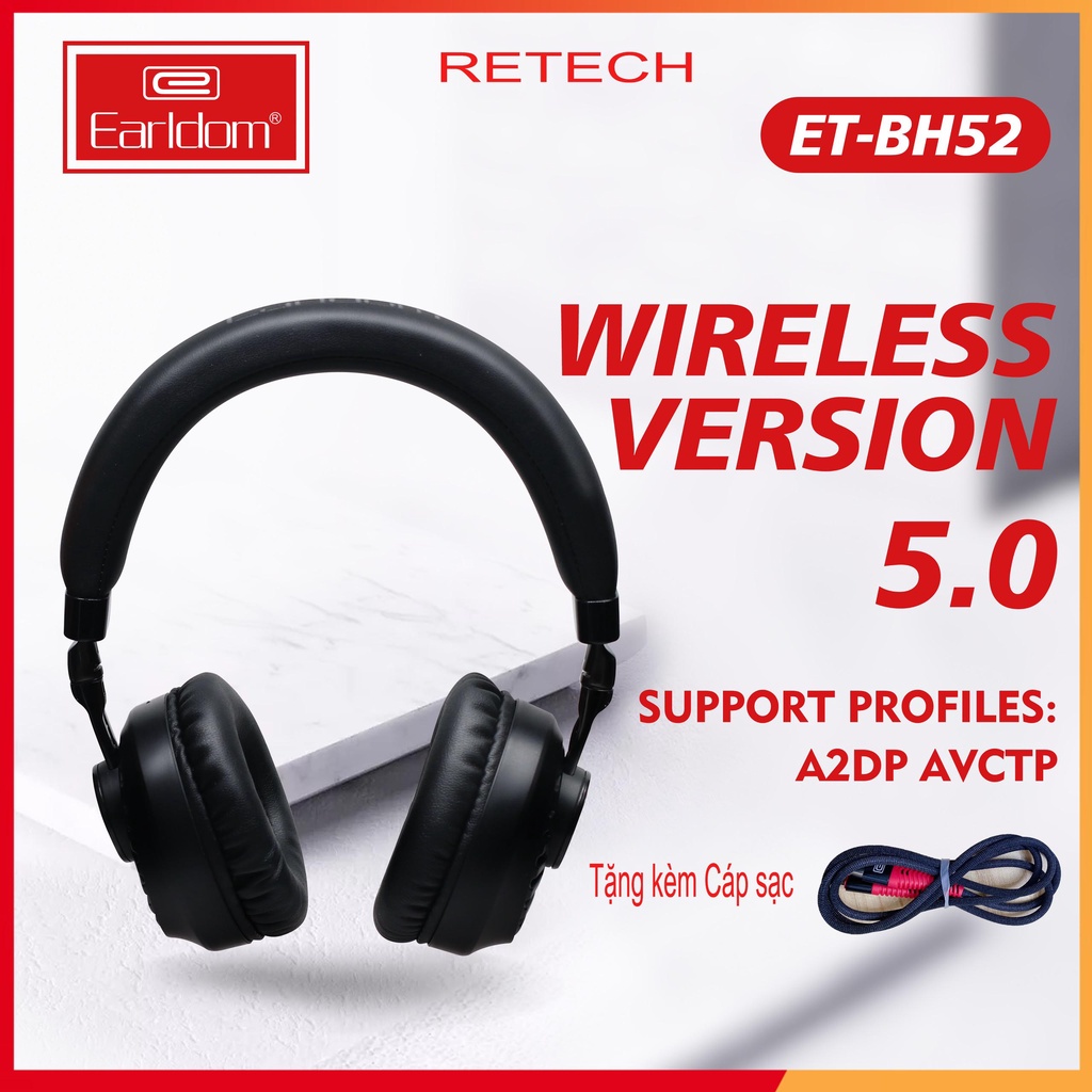 Tai nghe chụp tai bluetooth không dây EARLDOM-BH52, headphone gaming thời thượng kháng nước tốt và chống ồn hiệu quả