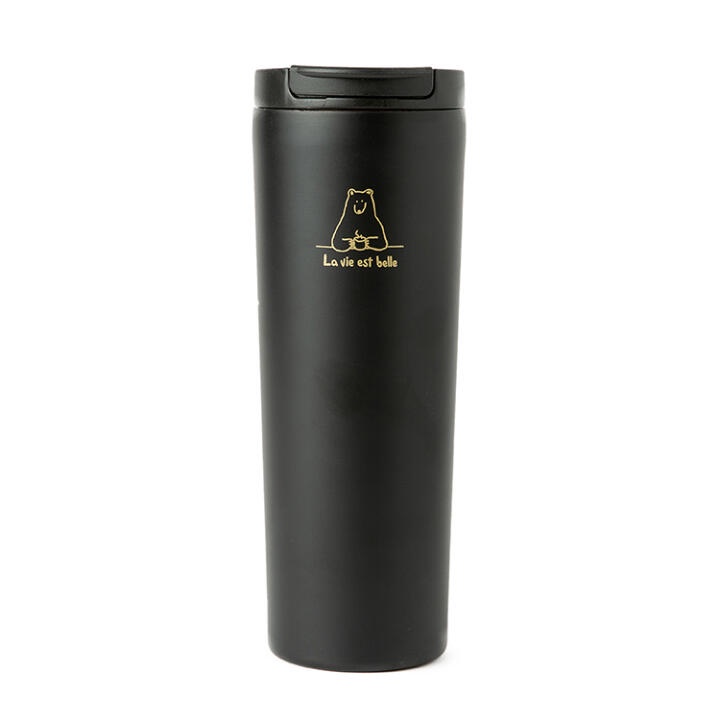 Bình Đựng Nước Tumbler ARTBOX Hàn Quốc Có Dây Đeo Không Gỉ Màu Đen In Hình Gấu Dễ Thương Tiện Dụng