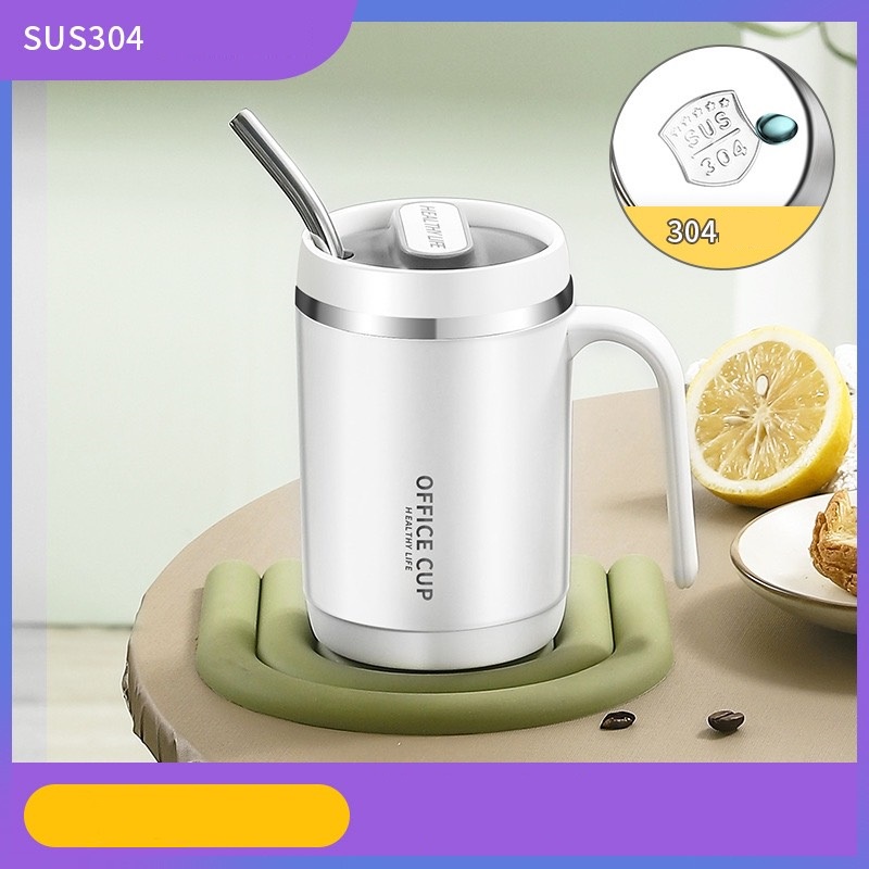 Cốc Cafe Văn Phòng, Office Dung Tích 500ML, Chất Liệu Inox 304 Kèm Nắp Đậy Tiện Lợi
