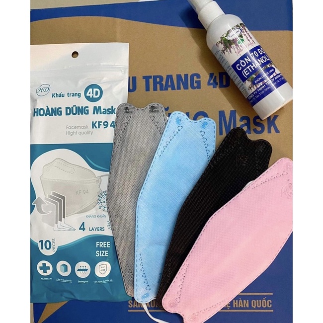 Khẩu trang KF94 Hoàng Dũng 4 lớp cao cấp kháng khuẩn, chống bụi mịn, chống nắng, chống tia UV.