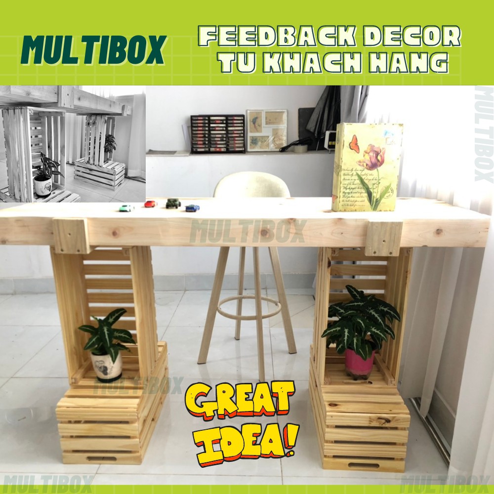 Thùng Gỗ Pallet Lắp Ráp MultiBox, Hộp Gỗ Thông Đa Năng Gấp Gọn Thông Minh Làm Bàn Trà, Kệ Trang Trí