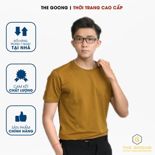Áo phông trơn nam thegoong cổ tròn, áo thun trơn basic cotton cao cấp hàng hiệu không cổ thoáng mát tay ngắn màu v đồng