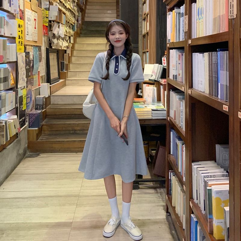 Đầm Dài Cổ Polo Ngắn Tay Thời Trang Mùa Hè Dành Cho Nữ 2022