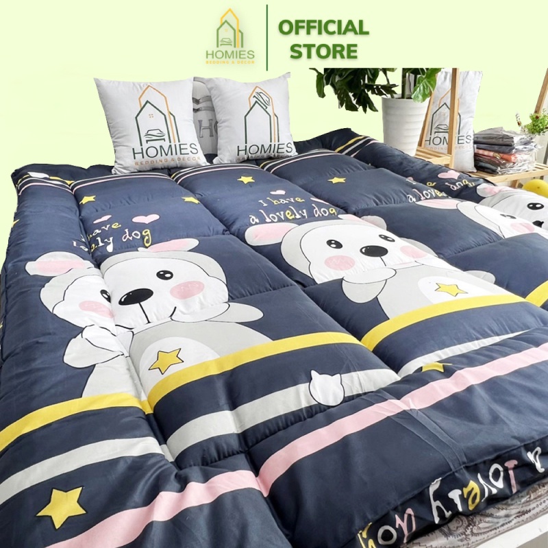 Nệm Topper Chuột Xám HOMIES Tấm làm mềm đệm cotton Đũi Hàn quốc mới nhất 2020 - Có Chun 4 Góc Cố Định Đệm