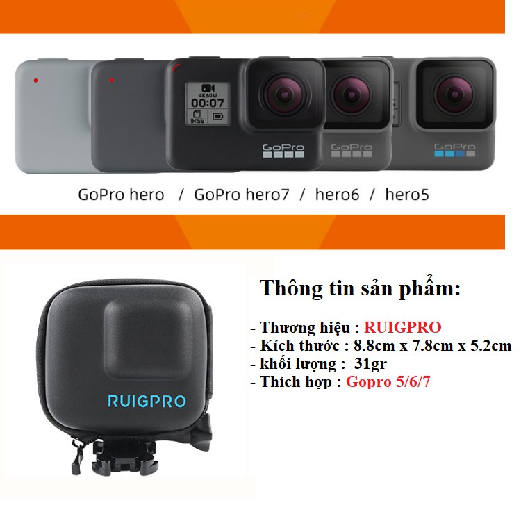 Hộp đựng và bảo vệ gopro 8 / 5 / 6 / 7 logo Ruigpro chống va đập cho thiết bị