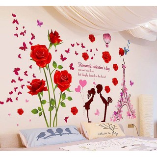 Decal dán tường Uyên ương hoa hồng