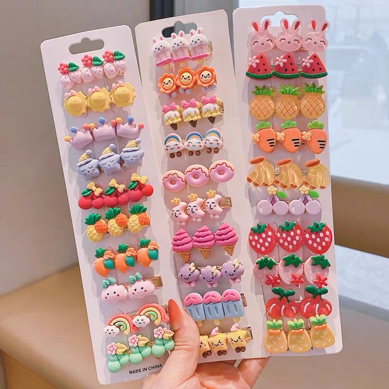 Sét 10 kẹp tóc hình hoa quả , hình hoạt hình cho bé ( shop giao màu ngẫu nhiên )