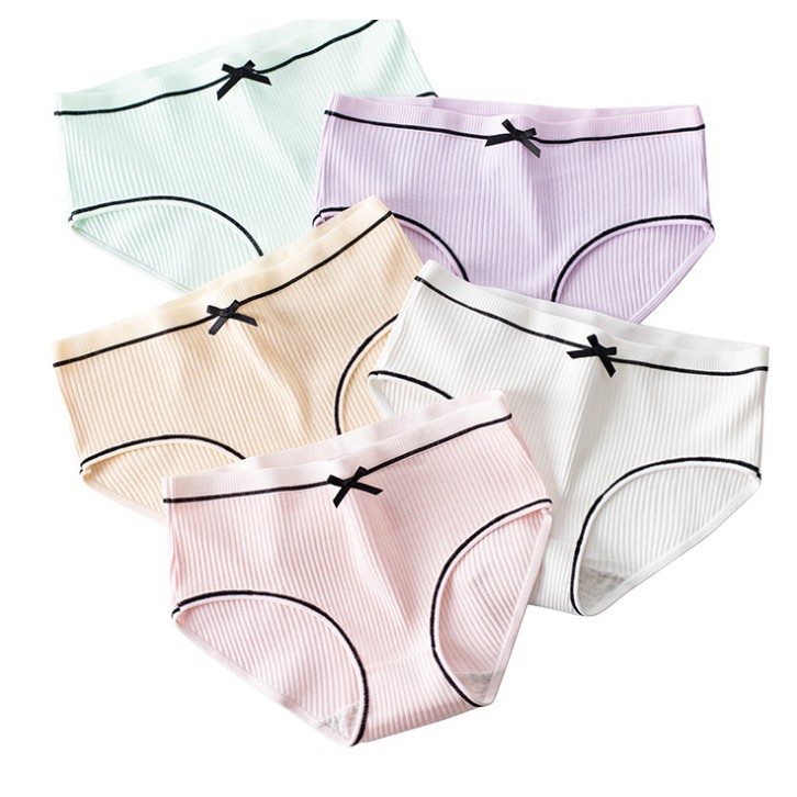 Combo 10 quần lót nữ cotton gân tăm phối nơ siêu xinh màu ngẫu nhiên CBQL03