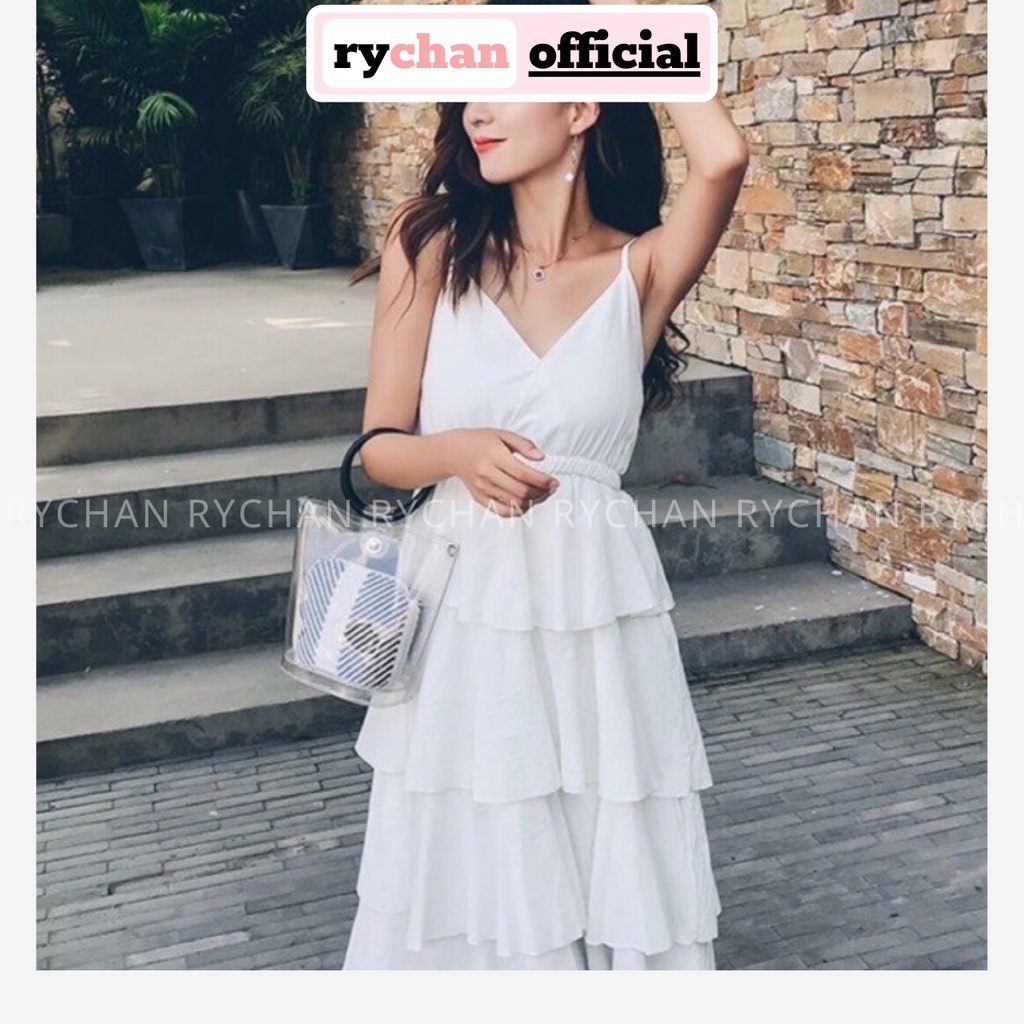 Đầm Đi Biển Dáng Xòe 4 Tầng 2 Dây Cổ Đắp 4 Màu - DX695