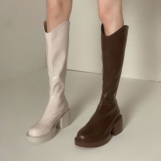 Giày bốt nữ boot đùi boots ulzzang cổ vát đế cao có khoá sau