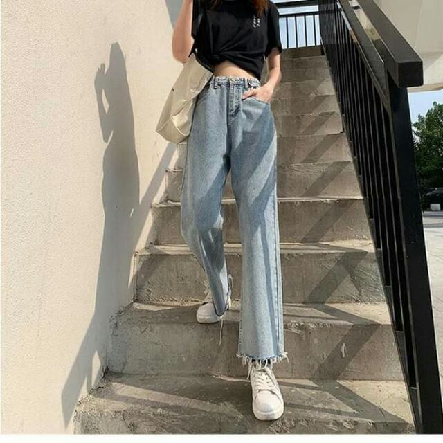 Quần jeans dài nút hack dáng