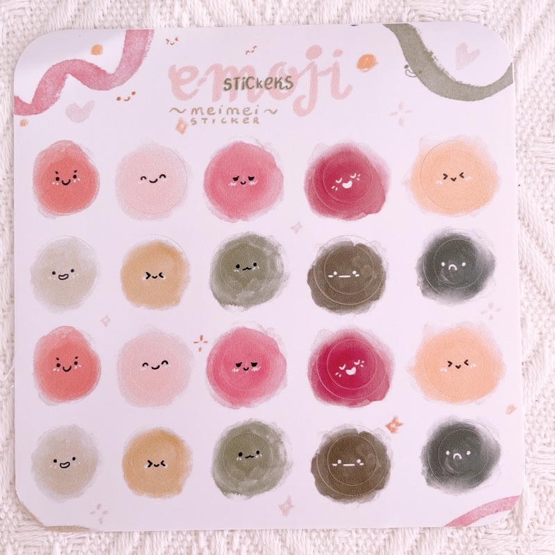 Meimei Sticker - Sticker giấy 20 emoji tròn màu nước dễ thương trang trí sổ