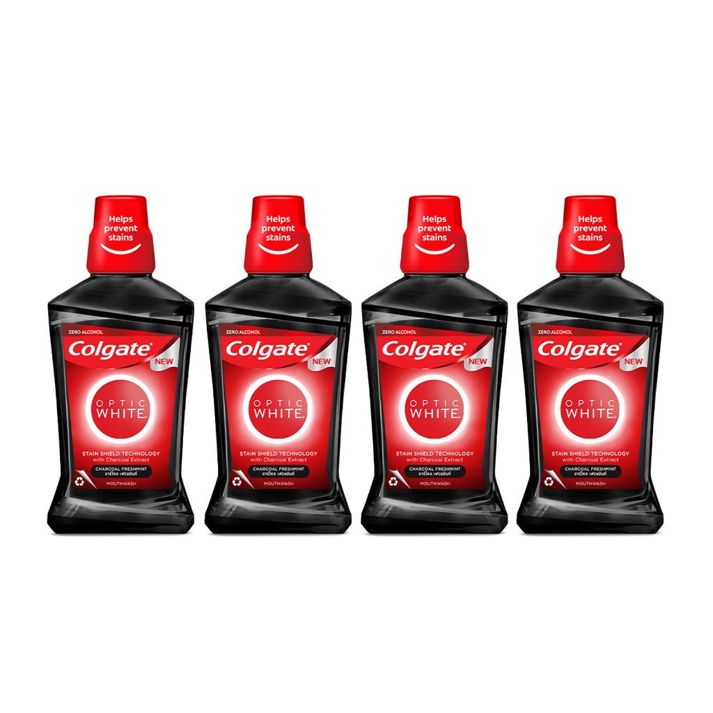 Bộ 4 Nước súc miệng Colgate trắng răng Optic White than hoạt tính bạc hà the mát 500ml/chai