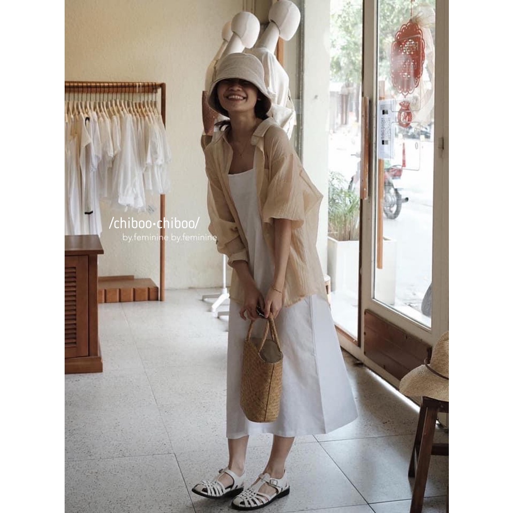 [CB-V10] Đầm Nữ 2 Dây Bản To, Váy Nữ Babydoll Trơn Dáng Dài, Babydoll Trắng Chất Đũi Basic 29August