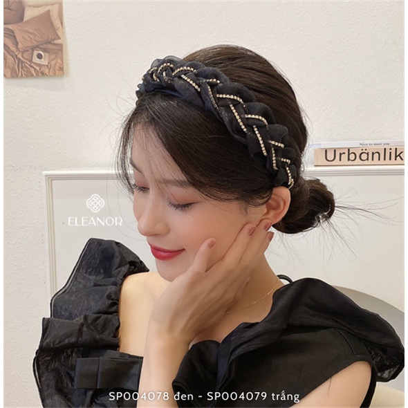 Băng đô cài tóc nữ Eleanor Accessories vải xoắn viền đính đá phụ kiện tóc 4078