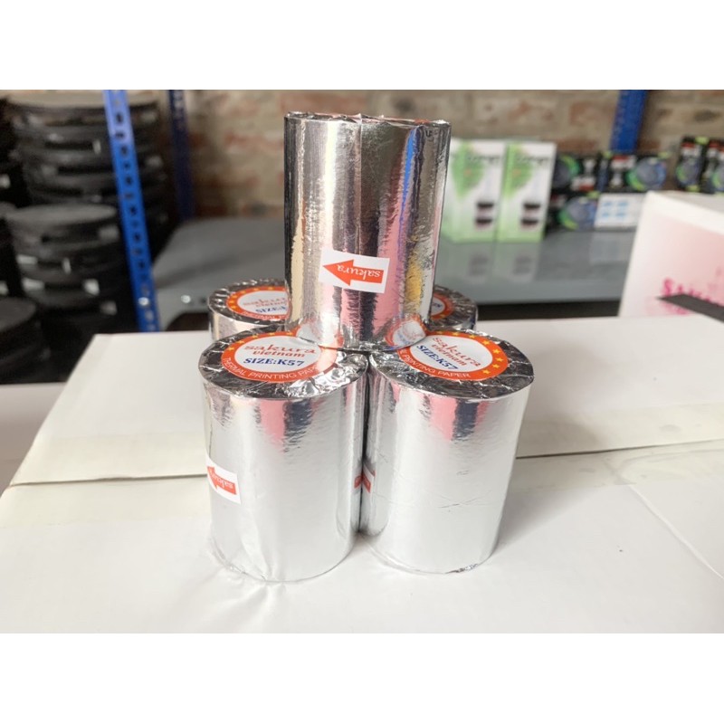 5 Cuộn giấy in nhiệt K57,58 phi 45 bọc bạc cho máy POS, Taxi, bán hàng