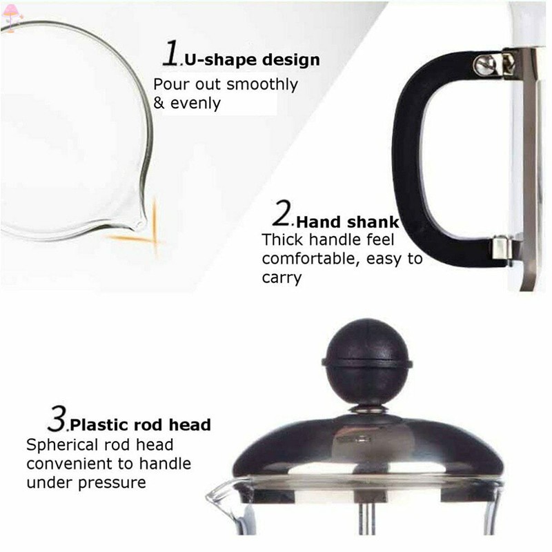 LL French Press Coffee Maker Stainless Steel Glass French Press Pot Filter Cafetiere Tea Maker