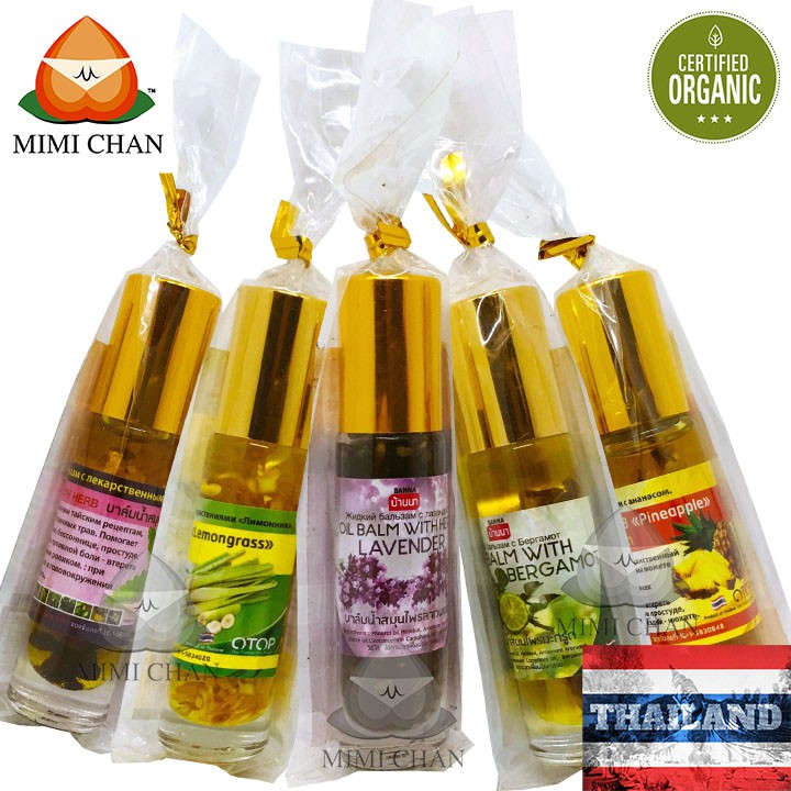 Dầu Sâm Xoa Bóp Thái Lan Dạng Lăn Thảo Dược Bạc Hà, Chanh, Sả, Thơm Dứa, Lavender Chai 8ml Trị Đau Nhức, Viêm Khớp