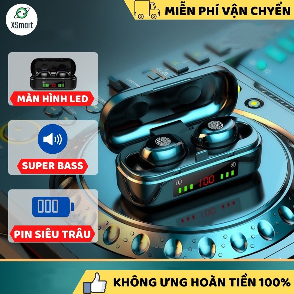 Tai nghe bluetooth không dây TW8 Bass mạnh, cảm ứng vân tay, có mic đàm thoại tương thích điện thoại, máy tỉnh bảng