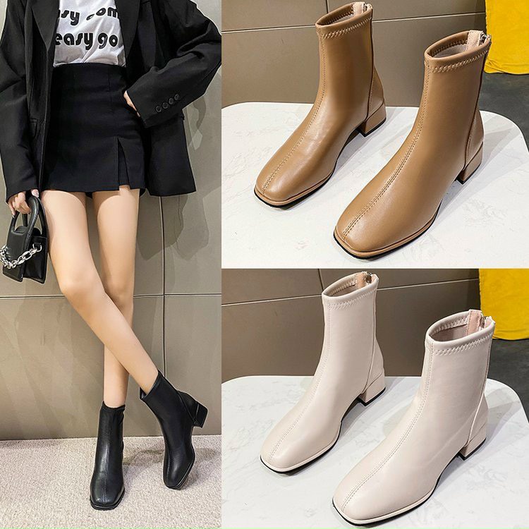 Giày Bốt Ngắn Da Mềm Đế Vuông Mới Cho Mùa Thu Đông 2022 B2 - ℂ𝔸𝕄𝕊𝕋𝕆ℝ𝔼 đế 4cm