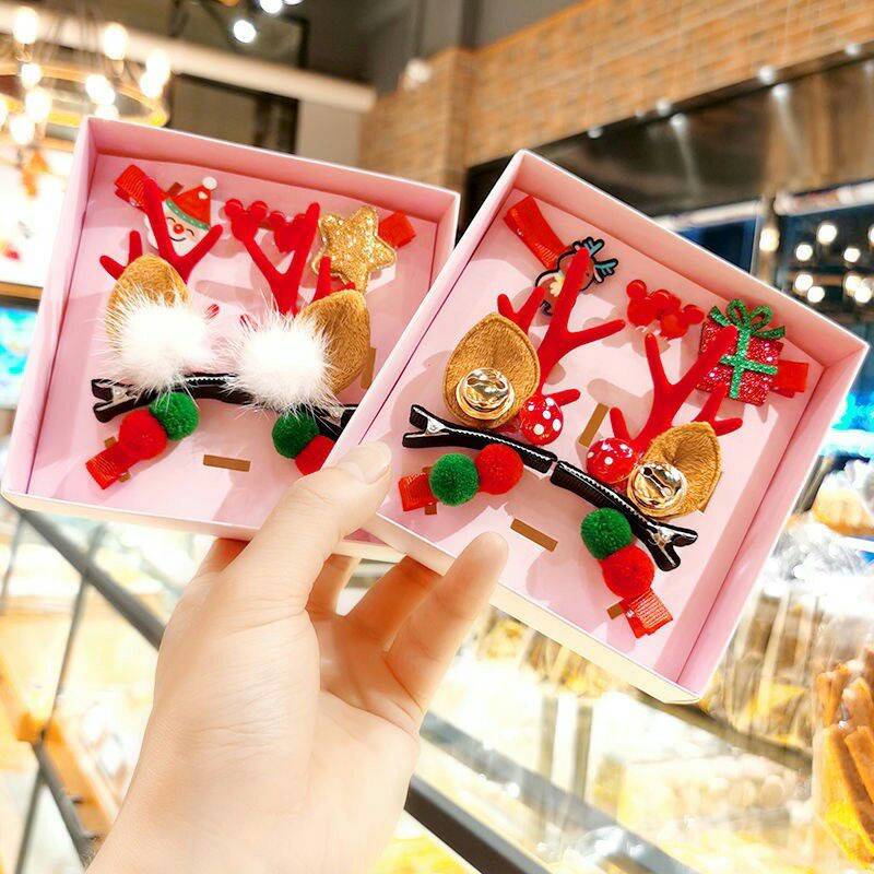 Hộp 8 kẹp tóc giáng sinh cho bé gái, phụ kiện quà tặng noel đáng yêu