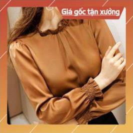 [Chất lượng số 1] Áo Sơ Mi Nữ Gloria Shop, Áo Kiểu Nữ nhún cổ,tay chất lụa satin mềm không nhăn dáng suông thoáng mát