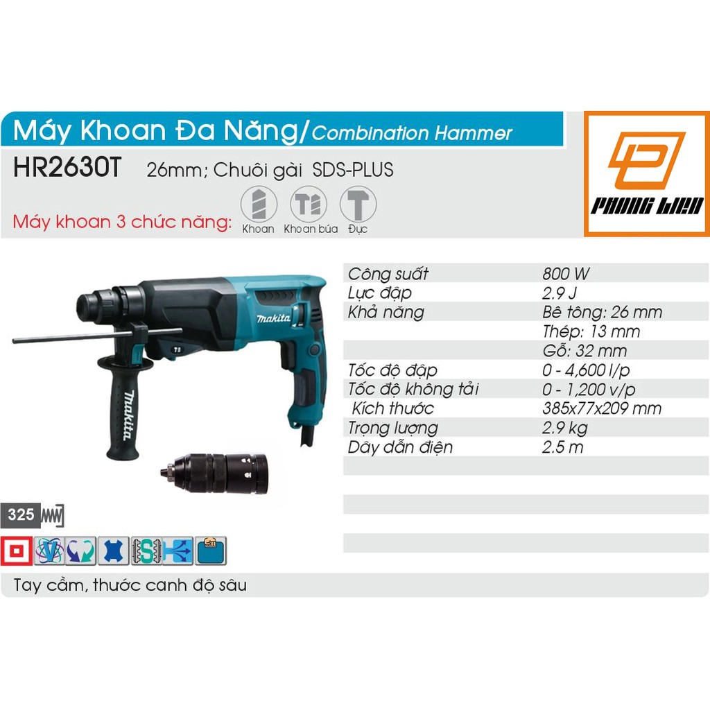 [Chính Hãng] Máy Khoan Đa Năng Makita HR2630T (26MM-800W)