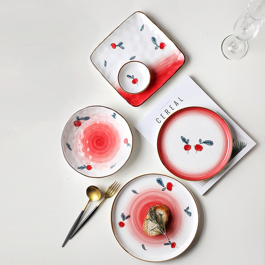 Đĩa sứ trang trí bàn ăn họa tiết củ cải đỏ nhiều kích thước phù hợp bữa ăn gia đình  [ HÀNG SẴN]